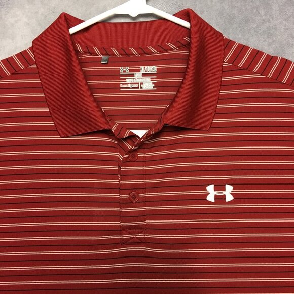 Under Armour Mens Golf Polo Shirt size XL Red Striped Short Sleeve Collared - Picture 3 of 15